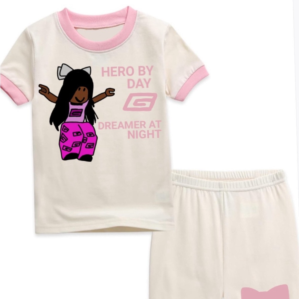 Roblox Girls Pajamas Ringer Short Sleeves and Shorts